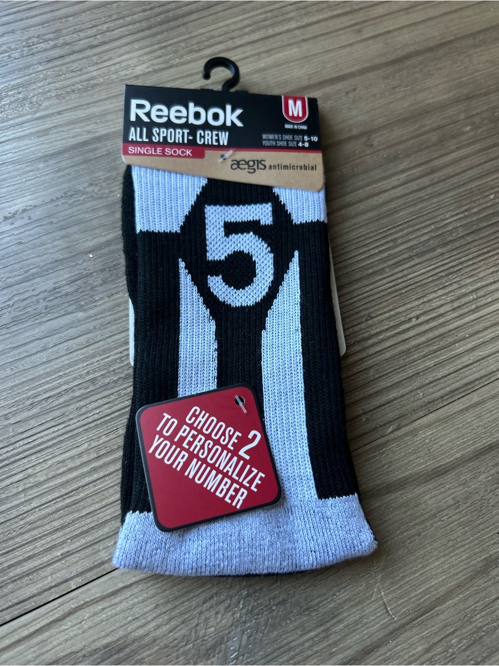 Reebok Black & White All Sport Crew Athletic Socks -M Youth 4-8 Women 5-10